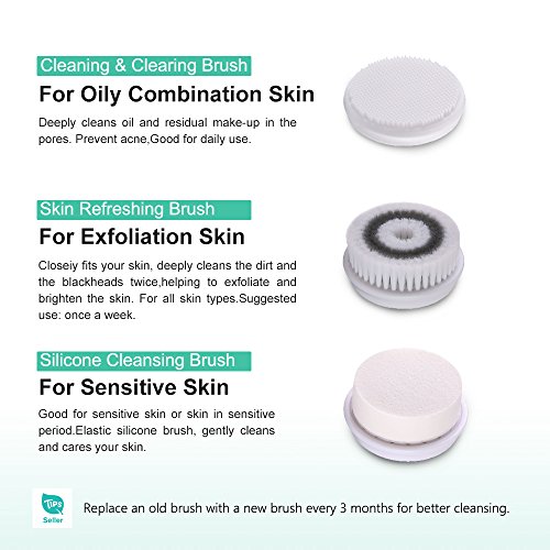 Spin Facial Cleansing Brush By TOUCHBeauty 360° Rotating Facial Brush For Cleaning And Exfoliating with 3 Skin Care Spin…
