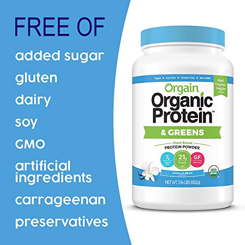Orgain Organic Protein & Greens Vegan Protein Powder, Vanilla Bean – 21g of Plant Based Protein, Gluten Free, Non-GMO, 1…