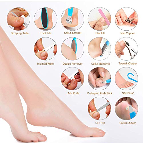 Professional Pedicure Tools Kit 20 in 1,Foot Care Kit Stainless Steel Foot Rasp Foot Peel and Callus Clean Foot Dead…