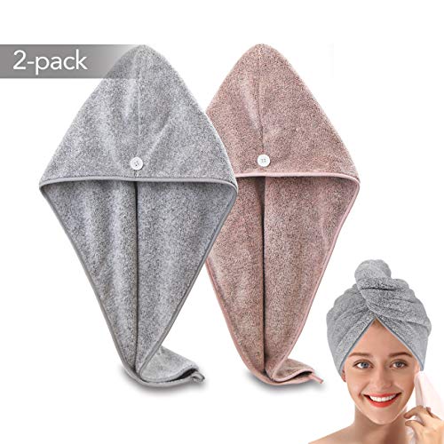 Ultra-Fine Microfiber Hair Drying Towels Thicken Cap with Button – Hair Towel Original Magic Instant Hair Dry Wrap for…