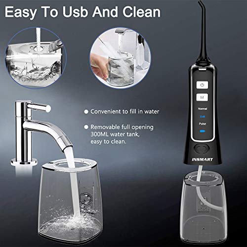 Cordless Water Dental Flosser Teeth Cleaner, INSMART Professional 300ML Tank DIY Mode USB Rechargeable Dental Oral…
