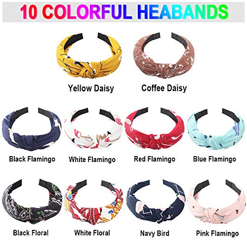 10 Pieces Wide Headbands Twist Knot Turban Headband Fashion Elastic Floral Print Headband Hair Accessories, 10 Styles