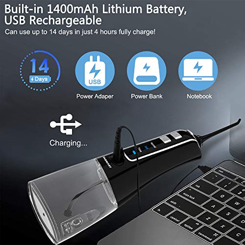 Cordless Water Dental Flosser Teeth Cleaner, INSMART Professional 300ML Tank DIY Mode USB Rechargeable Dental Oral…
