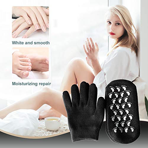Gel Moisturizing Gloves and Spa Socks Cotton for Dry Cracked Heels Feet Skin Repair Treatment for Men and Women in Dry…