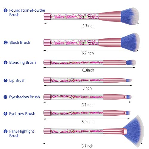 Makeup Brushes, 7PCS Glitter Quicksand Handle Makeup Brush Set for Foundation Powder Blush Eyeshadow with Case Beautiful…