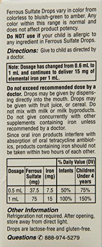 Ferrous Sulfate Iron 15mg/ml Supplement Drops 50ml Bottle -Pack of 3-