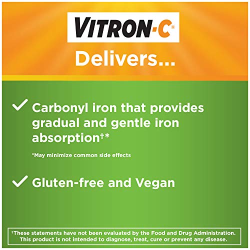 Vitron-C Iron Supplement, Once Daily, High Potency Iron Plus Vitamin C, Dye Free Tablets, 60 Count