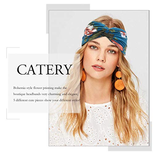 Catery Boho Headbands Criss Cross Head Bands No Slip Fashion Elastic Stretch Wide Hair Bands for Women(Pack of 5) (Boho)