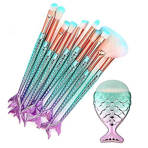 Mermaid Makeup Brushes Set 11pcs 3D Mermaid Makeup Brush Cosmetic Brushes Eyeshadow Eyeliner Blush Brushes