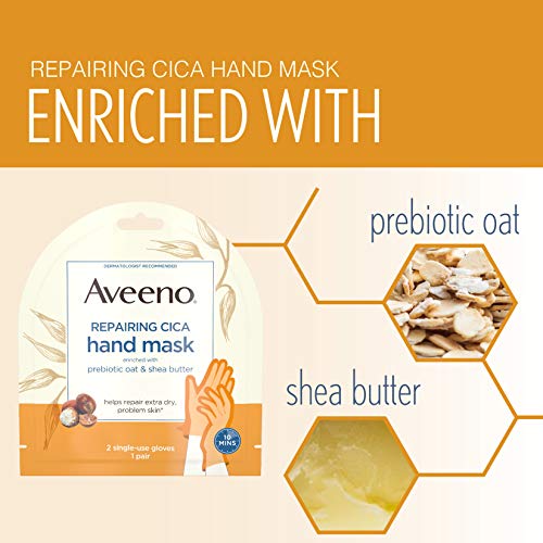 Aveeno Repairing CICA Hand Mask with Prebiotic Oat and Shea Butter for Extra Dry Skin, Paraben and Fragrance Free, 1…
