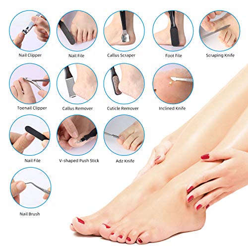 Pedicure Kit 15 in 1, Glynee Pedicure Set Foot File Callus Remover Hard,Cracked, Dead Skin Foot Skin Care Tool…