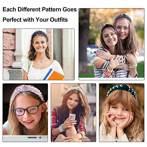 ForTomorrow 6 Pack Velvet Wide Pearl Headbands Twist Knot Turban Headband Vintage Retro Hairband with Faux Pearl Fashion…