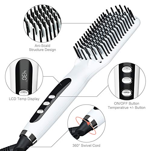 Enhanced Ionic Hair Straightener Brush Electrical Heated Straightening Comb for Thin, Thick, Curly Hair, LCD Temp…