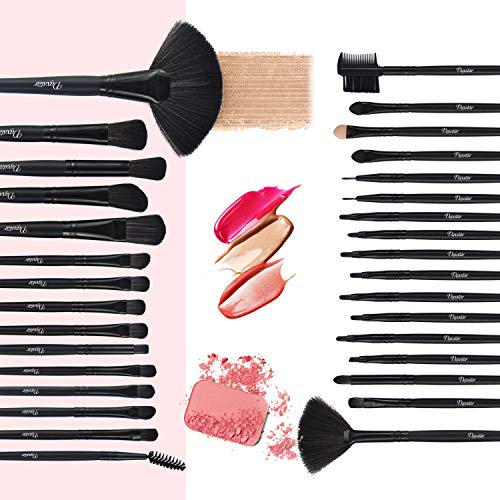 Makeup Brush Set, Complete 32pcs Black Makeup Brushes Synthetic Soft Bristles Brush for Foundation Kabuki Blush Blending…