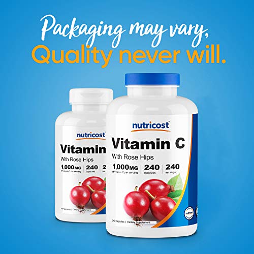 Nutricost Vitamin C with Rose Hips 1025mg, 240 Capsules – Vitamin C 1,000mg, Rose Hips 25mg, Premium, Non-GMO, Gluten…