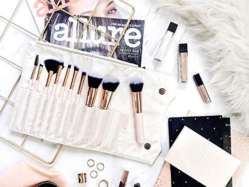 labeauteSoi Professional Makeup Brush Set – 10 pcs Essential Soft Synthetic Face and Eyeshadow Brushes in Pink RoseGold…