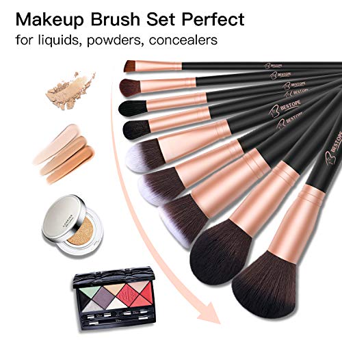 BESTOPE 18 Pcs Makeup Brushes Premium Synthetic Fan Foundation Powder Kabuki Brushes Concealers Eye Shadows Make Up…