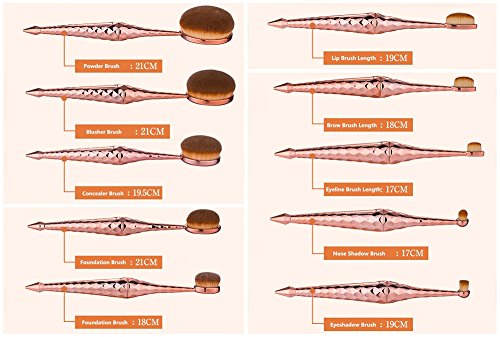 Beauty Kate Oval Makeup Brush Set Diamond Mermaid Oval Brush 10pcs Cosmetics Makeup Brushes Set (Rose Gold…
