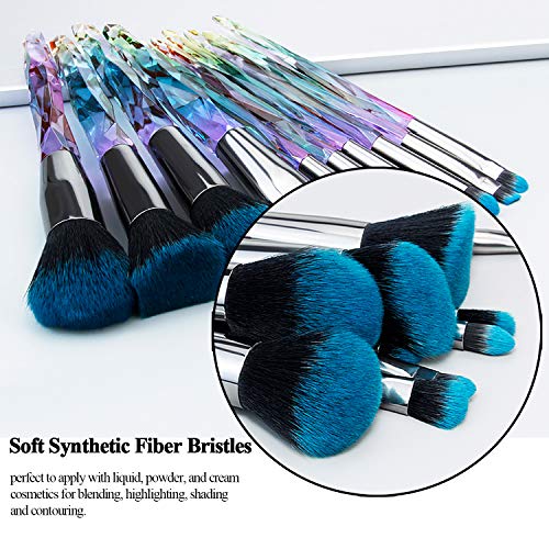 Kingtree Makeup Brush Set 10 PCS Crystal Makeup Brushes, Premium Synthetic Bristles Powder Foundation Blush Concealer…