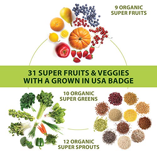 Grown American Superfood 31 Organic Whole Fruits and Vegetables Concentrated Green Powder Increase Energy and…