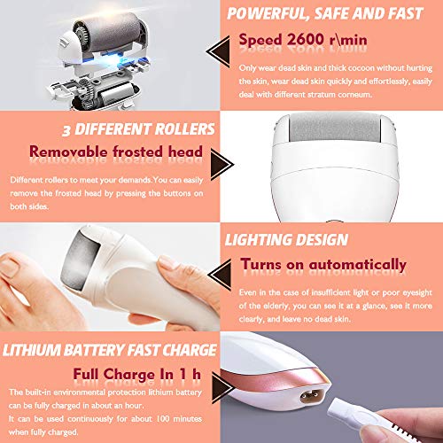 Electric Foot Callus Remover,Portable Electronic Foot File Pedicure Tools, Pedicure Tools with 3 Rollers and USB…