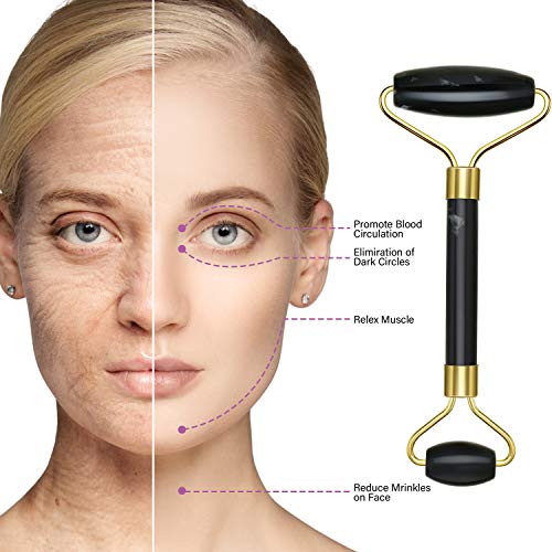 4 Pack Jade Roller Facial Ridged Roller Kits Skin Roller with 2 Pieces Gua Sha Scraping Massage Tools Anti Aging and…