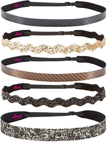 Hipsy Cute Fashion Adjustable No Slip Hairband Headbands for Women Girls & Teens (Essential Black/Brown/Gold 5pk)