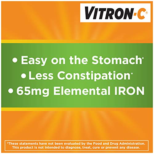 Vitron-C Iron Supplement, Once Daily, High Potency Iron Plus Vitamin C, Dye Free Tablets, 60 Count