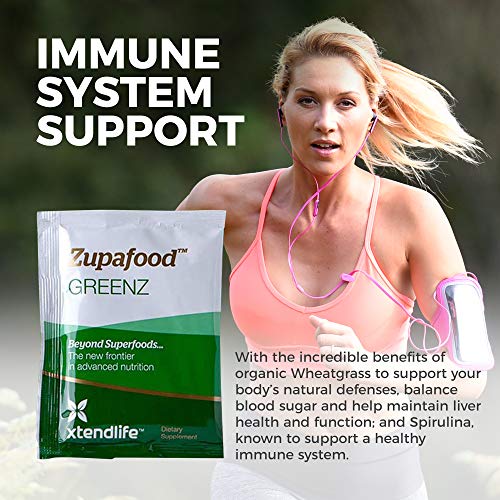 XTENDLIFE Zupafood GREENZ Powder – Organic Superfood Greens w/ spirulina, wheatgrass, chlorella & kiwifruit, Promote…