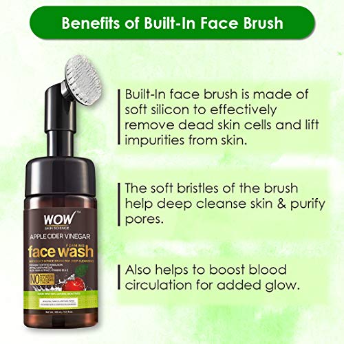 WOW Skin Science Apple Cider Vinegar Foam Exfoliating Face Wash & Brush – Facial Cleanser Acne Face Wash for Women & Men…