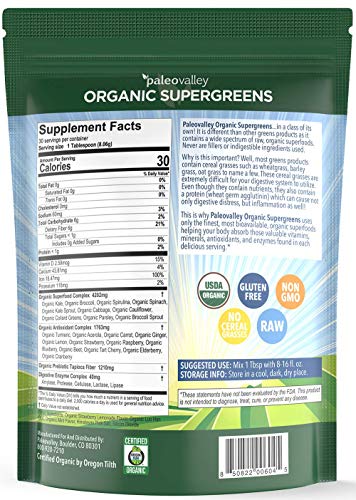 Paleovalley Organic Supergreens – Organic Greens Powder Superfood for Immune Support – Paleo Green Powder Blend – 28…