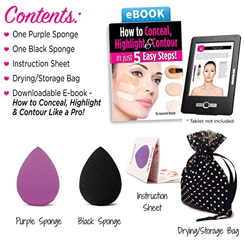 2 PC Jouvenet Makeup Sponges, 2 Latex-Free Vitamin-E Infused Beauty Sponge Blenders for Foundation Blending Liquid Cream…
