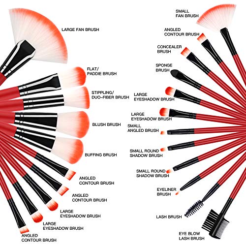 Makeup Brushes Set, Essential Red Makeup Brush 22pcs Foundation Kabuki Blush Fan Eyeshadow Brushes Compatible with…