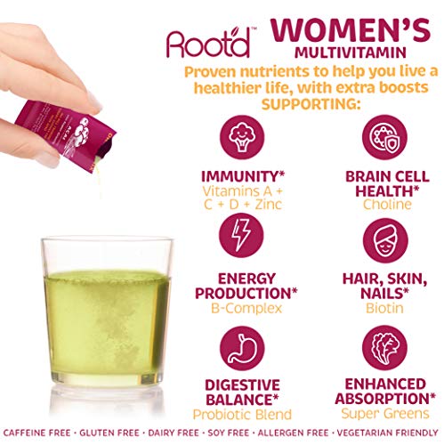 Root’d – Powder Multivitamin For Women – With 25 Vitamins & Minerals | Vitamin A, C, D, E, B12, B6, K, Iron, Probiotics…