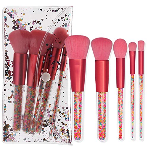 Cute Makeup Brush Set-5pcs Candy Quicksand Transparent Handle Makeup Brushes Set For Blush, Foundation, Eyebrow…