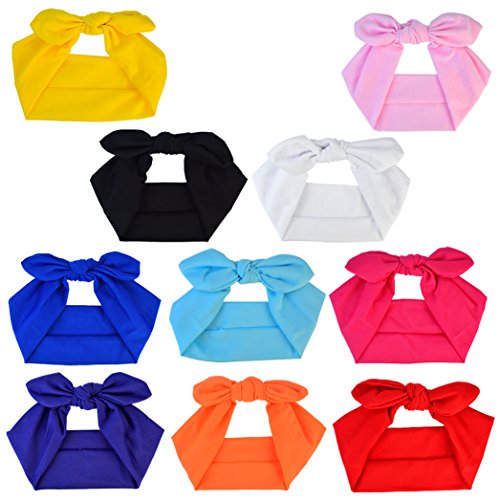 Miayon Women Headbands Headwraps Hair Bands Bows Accessories Turban Head Wraps Cotton 10pcs Solid Color for Woman Girls