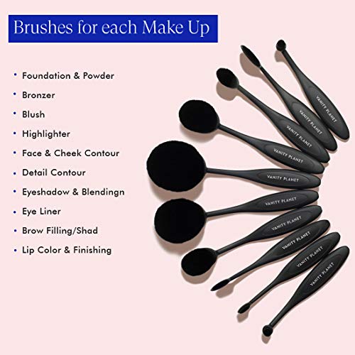 Vanity Planet Makeup Brushes (Pucker-Up Pink), Blend Party Oval Makeup Brush Kit with Ergonomic Handles, Soft Synthetic…