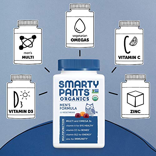 SmartyPants Organic Mens Multivitamins, Daily Gummy Vitamins: Probiotics, Vitamins C, D3, B12, Zinc & Omega 3 for Immune…