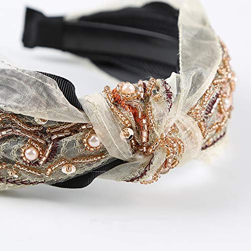 Knot Headbands for Women Fashion Lace Studded Embellished Head Band Design Elegant Wedding Wide Hairbands For Adult Girl