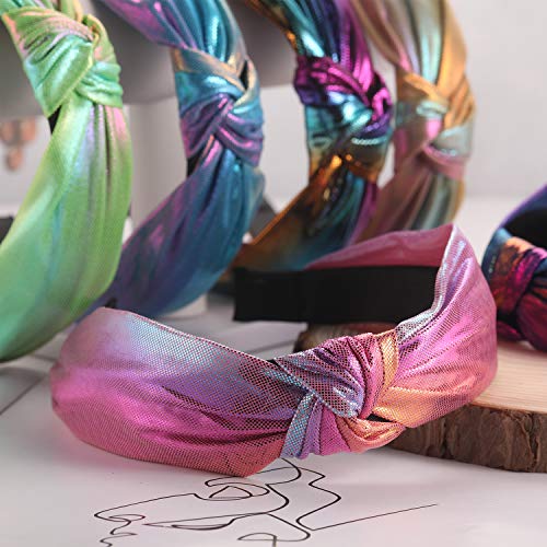 Headbands for Teens Girls Women, Funtopia 9 Pcs Shiny Metallic Headbands Colorful Mermaid Knotted Head Bands, Fashion…