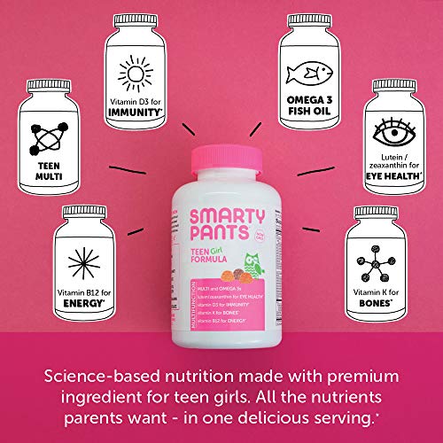 SmartyPants Teen Girl Formula, Daily Multivitamin Gummies: Vitamins C, B12, K, Zinc, & Biotin for Immune Support, Energy…
