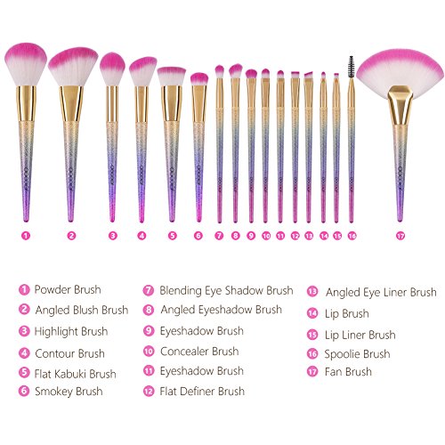 Docolor Makeup Brush Set, 17Pcs Professional Makeup Brushes Foundation Blending Blush Concealer Eye Shadow Cruelty-Free…