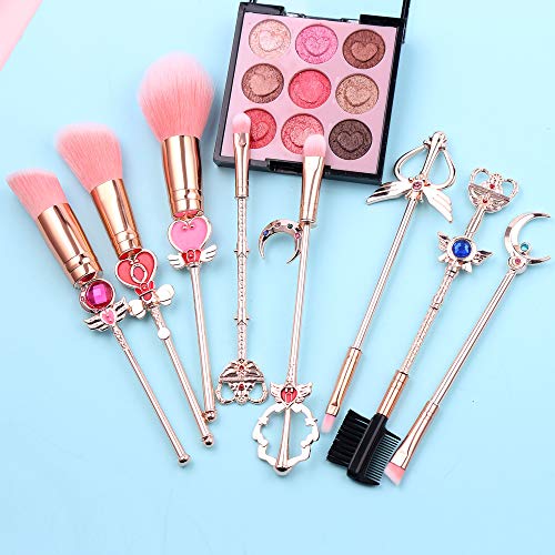 SailorMoon Makeup Brush 8pcs Set With Pouch, Magical Girl Gold/Rose Gold Cardcaptor Sakura Cosmetic Brushes With Cute…