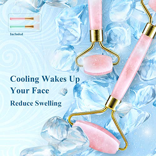 Rosejoice Pink Rose Quartz Jade Roller for Face-Natural Handmade-Crafted Facial Massager Skin Tool for Anti Aging…