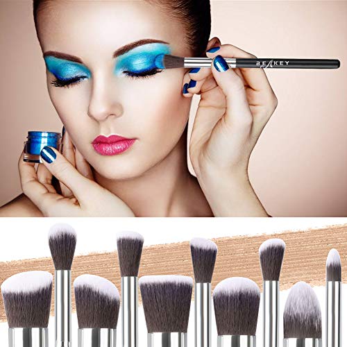 BEAKEY Makeup Brushes Set 10 Pcs Premium Synthetic Kabuki Foundation Face Powder Concealers Blush Eyeshadow Brushes…