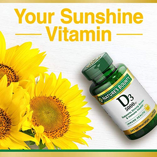 Nature’s Bounty Vitamin D3, Immune Support, 125 mcg (5000iu), Rapid Release Softgels, 240 Ct