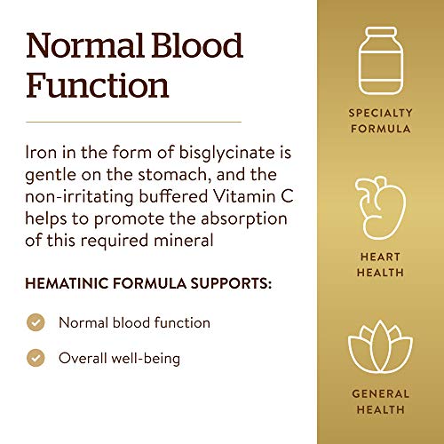 Solgar Hematinic Formula, 100 Tablets – Supports Normal Blood Function – Contains B12, Chelated Iron & Buffered Vitamin…