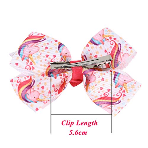6 Pcs 5″ Large Hair Bows Clips for Girls, Hair Bows Alligator Clips for Girls Unicorn Grosgrain Ribbon Hair Barrettes Accessories for Toddler Kids Girls