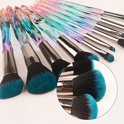 Makeup Brushes Set Crystal Handle – 10pcs Colorful Diamond Cosmetic Kabuki Brushes Foundation Concealer Face Powder Eye…