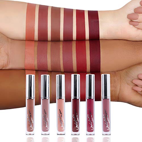 Matte Liquid Lipstick set, 6 PCS Velvety Lip Gloss Kit, Non-stick Cup Waterproof Long Lasting, Nude Lip Gloss Beauty…